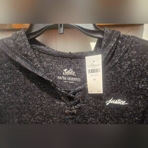 Girls Justice Long Sleeve Hooded Lace Front Top Black Lightweight sz 14-16 NWT